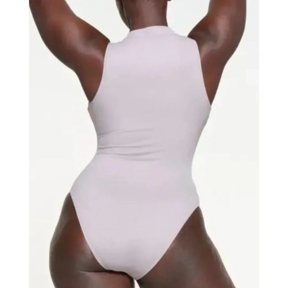 Skims Recycled Swim Sleeveless One Piece Chrome Silver Gray M NWT